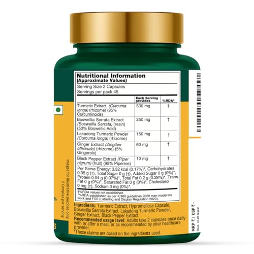 Image of VAHDAM Turmeric Curcumin for Joint Support | 90 Capsules | Piperine & 95% Curcuminoids | Anti Inflammatory Supplement
