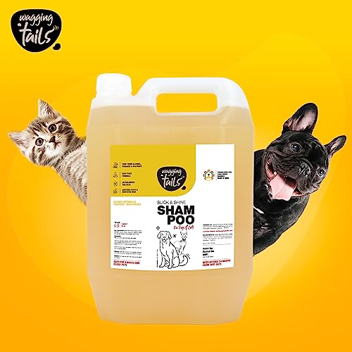 Image of Wagging Tails Slick & Shine 5-in-1 Pet Shampoo -5 LTR | Anti-Itching & Anti-Dandruff Deep Cleanser Shampoo All Breed Dog & Cat