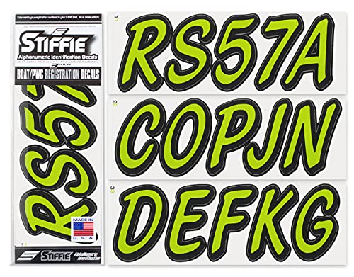 Image of STIFFIE Whipline Solid Atomic Green /Black 3 inch Alpha-Numeric Registration Identification Numbers Stickers Decals for Boats & Personal Watercraft