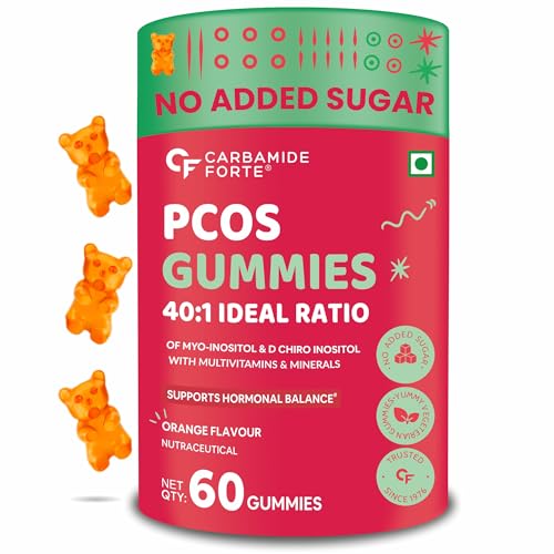 Image of Carbamide Forte PCOS Supplements for Women with 40:1 Ratio of Myo Inositol to D Chiro Inositol | Inositol Supplement for PCOS - 60 Veg Orange Flavoured Gummies, 275 Grams
