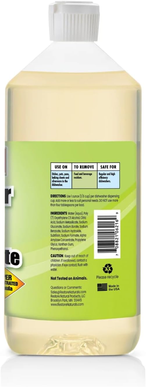 Non Toxic Dishwasher Detergent - 32 Fl Oz Gel Concentrate - Unscented Dishwasher Detergent | Eco Friendly | Plant Based | Biodegradable | Cruelty Free | Made in the USA - 1 Pack
