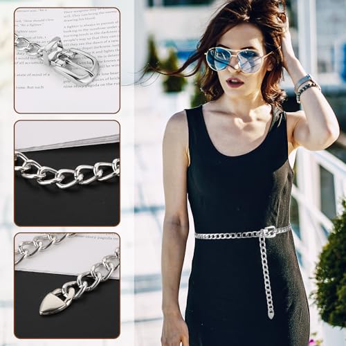 Silver Chain Belt for Women Western Chunky Waist Chain Belts Plus Size Metal Waist Belts Adjustable Thin Womens Belt Fashion Boho Belly Belt Chains Accessories for Women Girls Dresses Jeans Clothes3