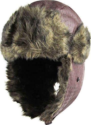 KBW-607 BRN PU Leather Solid Aviator Trapper hat Trooper Ear Flaps Ushanka Eskimo Russian Warm Winter Cold