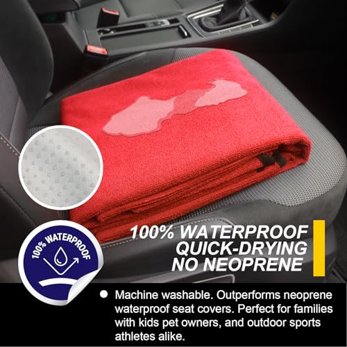 Image of Back Seat Cover for Car Trucks Van SUV Jeep,Waterproof Rear Bench Towel Seat Covers for Dogs and Kids,Automotive Backseat Protector (Red)