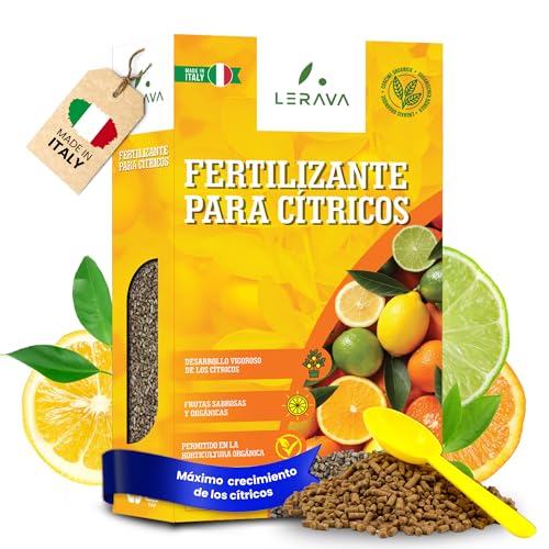 LERAVA Abono cítricos (800g) - Fertilizante orgánico para cítricos - Crecimiento vigoroso y frutas sabrosas - Ideal para macetas y jardín - Incluye vaso dosificador - 100% fabricado en Italia