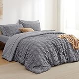 Bedsure Bed in a Bag King - 7 Pieces Plaid Seersucker Bedding Comforter Sets, Soft Lightweight Grey Boho Bed Set with Comforters King Size, Sheets, Pillowcases & Shams