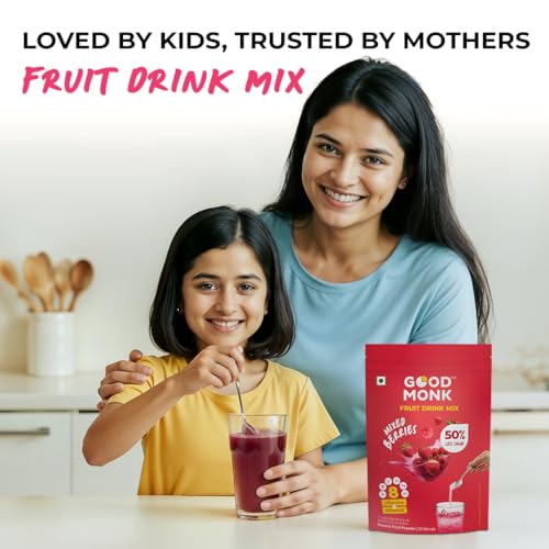 Image of Good Monk Fruit Drink Mix (Natural Mixed Berries Powder), 50% Less Sugar with 8 Vitamins & Minerals (Vitamin B12, C, D, Iron & more) | Tasty & Healthy Mix for Hydration, Energy, Immunity, 10 Serves