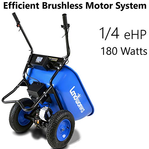 Landworks Wheelbarrow Utility Cart Electric Powered 24V DC 180W AGM Battery 330lbs (150kgs) Max Capacity Barrel Dump Material Debris Hauler