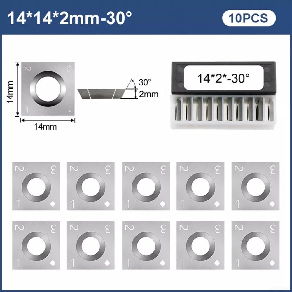 Plaquettes indexables en carbure - Carré - 14 mm x 14 mm x 2 mm - Angle de coupe 30° - Pour tours à bois - Compatible avec porte-outils M6