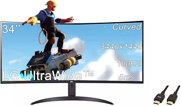 34 inch UltraWide Curved Monitor, 21:9 WQHD (3440x1440) VA Display, 5ms, 100Hz, AMD FreeSync, up to 99% sRGB Color Gamut and HDR 10, 3-Side Virtually Borderless Design, with 5ave HDMI Cable