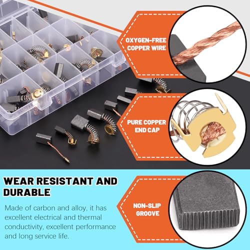 Tanstic 69Pcs Electric Motor Carbon Brushes 23 Different Sizes Carbon Brushes for Replacement Repair Power Tool Part - Thumbnail 3