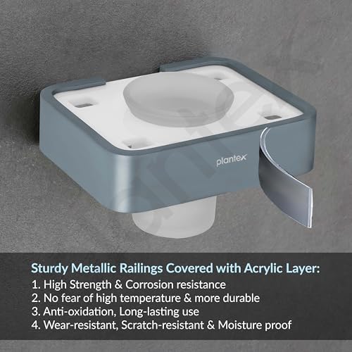 Image of Plantex Aluminium and Acrylic Toothbrush Holder /Tumbler Holder for Bathroom /Toothpaste /Razor Holder /Bathroom Accessories - (Grey and Milky White)