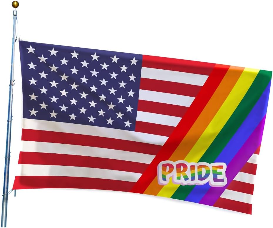USA LGBTQ Gay Pride Rainbow American Flag 3x5 Outdoor -LGBT Flags with Sewn Stripes Double Sided for LGBTQ Lesbian Gay Transgender 3x5 FT