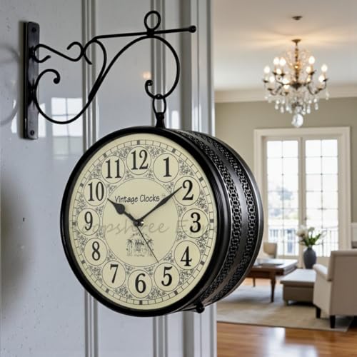Image of Vintage Clock Handcrafted Double Side Wall Clock 1 Year Warranty / 65701-12-HR