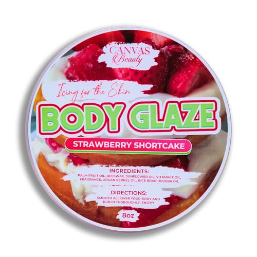 Canvas Beauty Body Glaze Strawberry Shortcake Scented Sugary Sweet + Gourmand Moisturizing Non-Greasy Body Butter for Women With Beeswax Jojoba Oil and Rice Bran for Soft and Glossy Skin