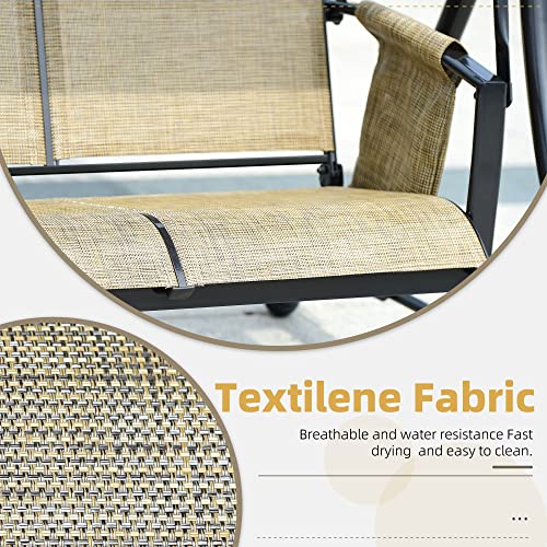 Purple Leaf 2-Seat Deluxe Outdoor Patio Porch Swing With Weather Resistant Steel Frame, Adjustable Tilt Canopy, Beige #TOP3