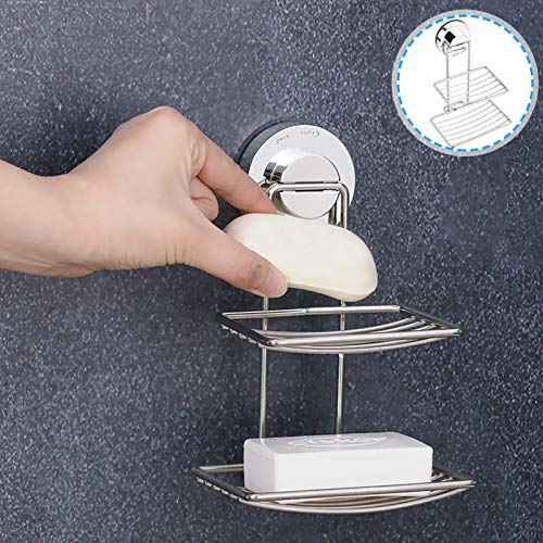 ULTECHNOVO Double Layer Soap Dish Holder with Strong Suction Cup Wall-Mounted Rustproof Soap Basket for Bathroom Shower and Kitchen Easy No-Drill Installation - Image 2