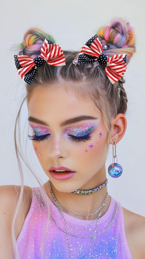 3 Piezas Pinzas para el Cabello con Lazo Patriótico de 4 de Julio en Rojo, Blanco y Azul con Estrellas y Rayas - Clips de Cabello con Bandera Americana para Mujer miniatura 7