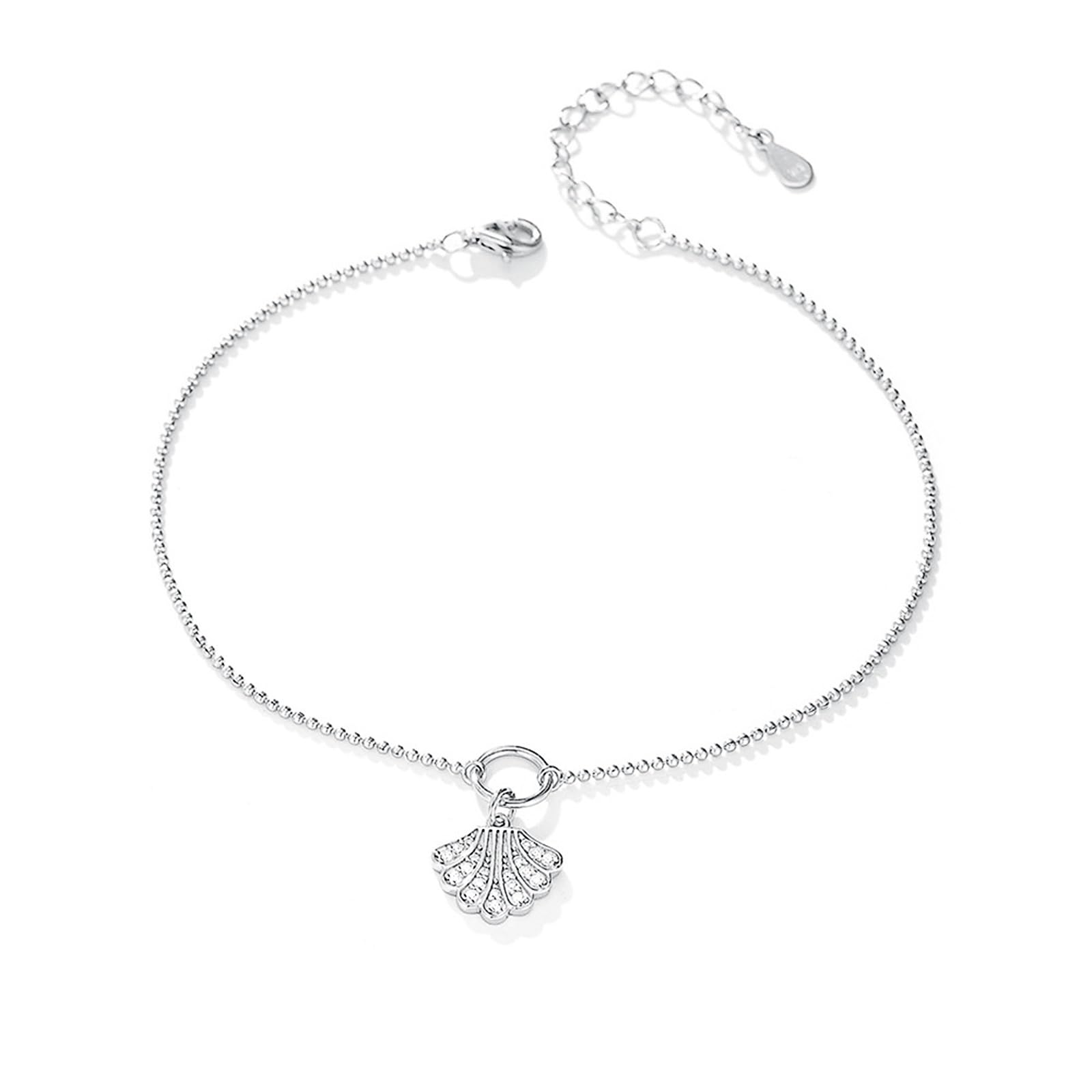 Pulseras de tobillo de oro para mujer de 14 quilates, con forma de concha de moissanita, pulseras de oro de 14 quilates para mujer