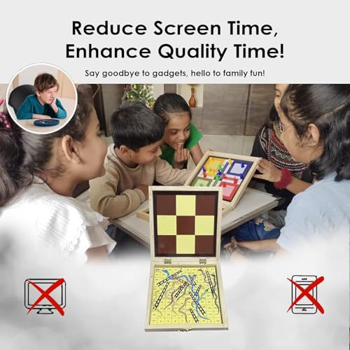 Image of 4-in-1 Foldable Magnetic Wooden Board Game - Ludo, Snakes & Ladders, Chess, Tic Tac Toe - Portable, Durable, Handmade, Design with Storage