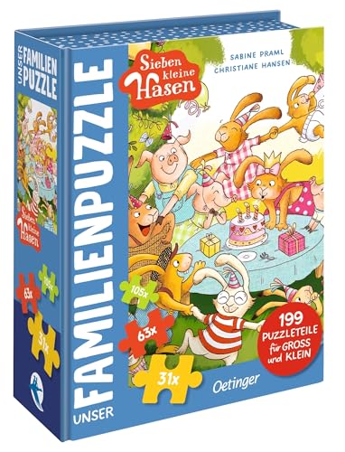 Sieben kleine Hasen. Unser Familien-Puzzle: Puzzlespiel (Legeformat 34 x 60 cm) mit 199 Puzzleteilen in verschiedenen Größen für Familien mit Kindern ab 3 Jahren