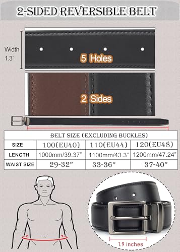 Reversible Belt for Men Black Brown PU Leather Belt with Alloy Pin Buckle, Mens Dress Belt for Work Casual, 1.3" Wide3