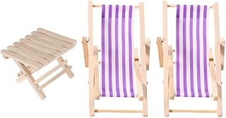 Zerodeko 3 Pcs Dollhouse Beach Chair Models, Miniature Foldable Beach Chairs Mini Lounge Chair Dollhouse Decoration Sunbath Chair Table Ornament ( Purple )