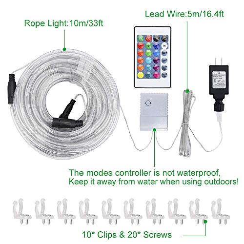 Ollny Rope Lights 180 LED 33ft 16 Multi Colors Changing Outdoor String Fairy Twinkle Strip Tube Lights with Remote Plug in Lights for Bedroom Christmas Tree Party Patio Indoor Decorations,Waterproof - Thumbnail 7