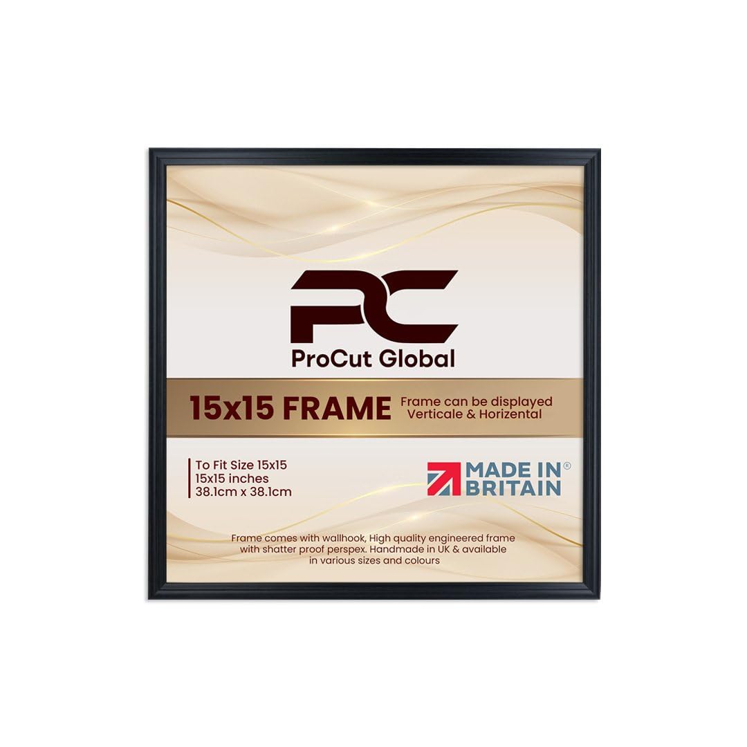 Procut Global 15X15 Black Picture Frames - Classic Wooden Photo Frame with Shatterproof Perspex for Wall or Tabletop - Perfect for Posters, Certificates & Prints - Sizes & Colors Available