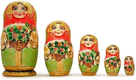 BestPysanky 5 Girls with Basket Flowers Nesting Dolls 6.5 Inches
