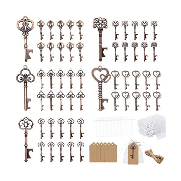 Clave Abrebotellas 50Pcs, Llave Abrebotellas Retro para Decoración de Bolsas de Recuerdos de Boda (Cobre)