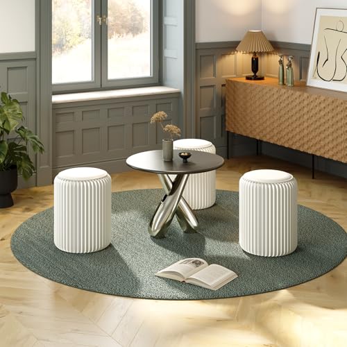 Image of 17 Inch Folding Stool 660lb Foldable Paper Stool, Eco-Friendly Kraft Paper Honeycomb Design Home Furniture Modern, Foldable to 1.2 Inch Round Foot Stool for Living Dining Room (White)