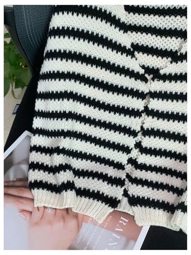 GORGLITTER Women's Striped Crochet Sweater Vest Split Button Down Colorblock Sleeveless Knit Tank Top3