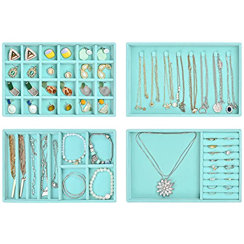 Image of ProCase Stackable Jewelry Organizer Trays for Drawers, Jewelry Drawer Inserts Container Display Case Storage for Earring Necklace Rings Bracelet with Removable Dividers -Blue, 4 Layers