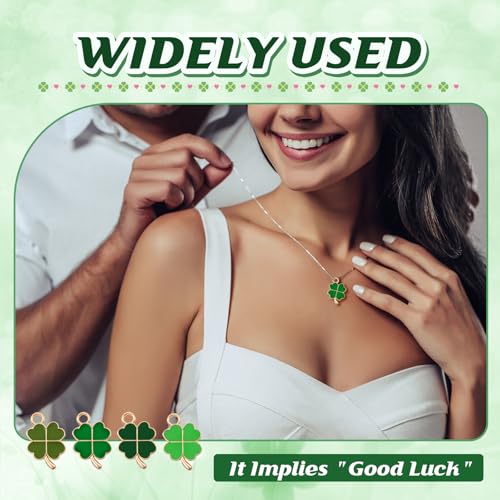 TASSFROO 48 Stück Glücksbringer Vierblättriges Kleeblatt, Kleeblatt Anhänger Glückliche Vierblättrige Anhänger Kleine Metall Charms zum Armband für DIY Abschiedsgeschenk Keschlüsselanhänger