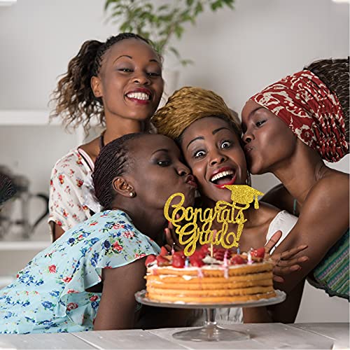 Innoru Congrats Grad Cake Topper - Gold Glitter Educated Af - High School Graduation, College, University Graduation Party Decorations Supplies #TOP4
