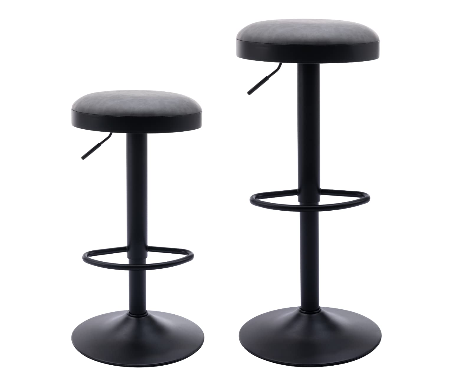 Shunzhi Round Swivel Counter Height Bar Stools Set of 2 Modern Adjustable Barstools Backless PU Leather Bar Chairs Industrial Island Chairs with Metal