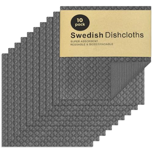 AMFUN 10er Pack Putzlappen, Wiederverwendbare Spültücher, Waschbare Schwammtücher Küche, Für Jede Oberfläche Geeignete Spüllappen(Dunkelgrau)
