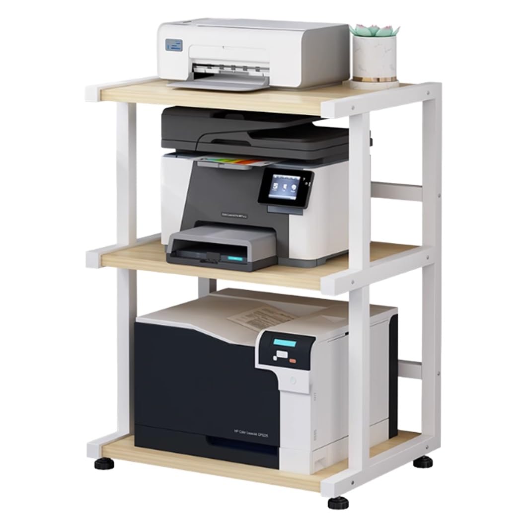 YVYKFZD 3-stufiger Druckerständer, bodenstehender Druckertisch, großes Druckerhalter mit Lagerregal, Hochleistungs Druckerständer Schreibtisch, für Media Player-Scanner-Bücher(Wood,56.6x38x73cm)