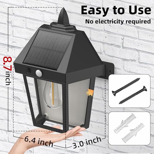 Image of DERAYSION 4 Pack Solar Wall Lanterns,9 Inch Solar Porch Light with Motion Sensor, 3 Mode Adjustable Brightness Waterproof Outdoor Wall Lights for Porch Door Patio Fence Garage