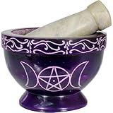New Age Source Soapstone Mortar & Pestel-Purple-Triple Moon Pentacle