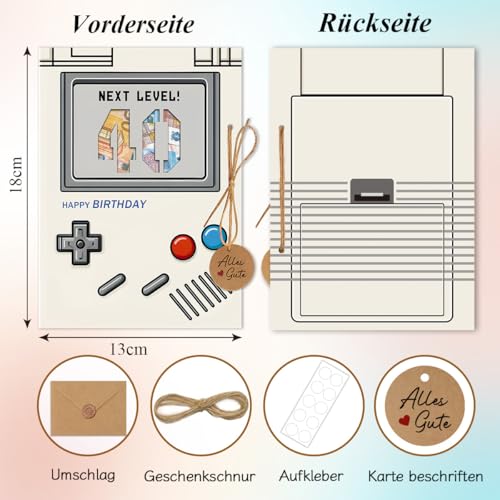 Geburtstagskarte 40 Mann Frauen, Retro Geldgeschenke Karte 40. Geburtstag mit Umschlag, Geschenke zum 40 Jahre Geburtstag Frau Mann - Next Level ! 40