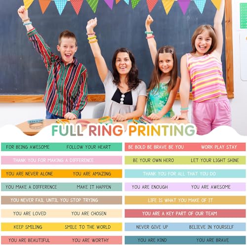 Image of JUNEBRUSHS 64pcs Motivational Silicone Bracelets Bulk Colored Inspirational Rubber Wristbands Unisex for Student Teacher Office Prizes Gifts Back to School Party Favor Supplies (16 Designs)