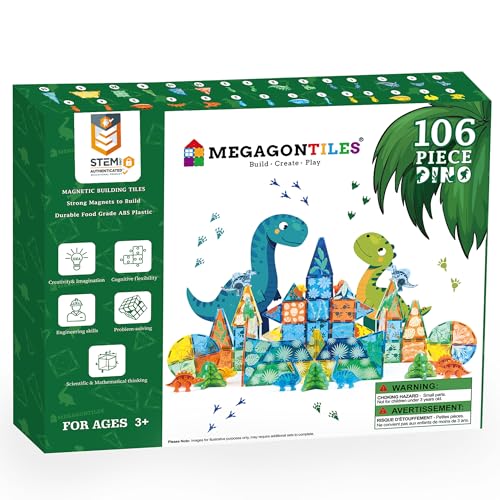 MEGAGONTILES Dinosaur Magnetic Tiles 106-Piece Set