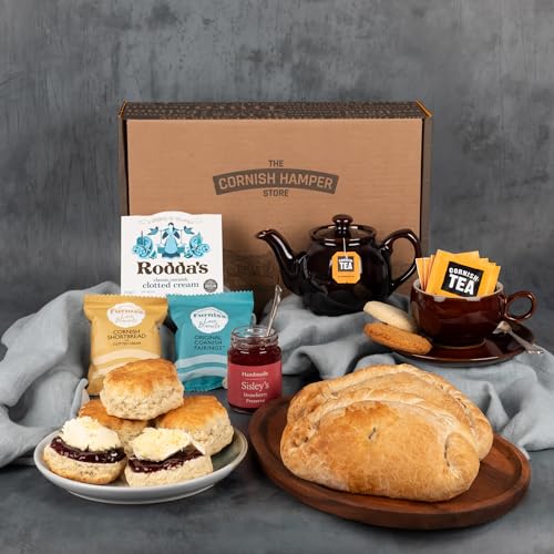 Pasty & Cream Tea Hamper | 2 Cornish Pasties 4 Scones Tea Jam Clotted Cream Biscuits | Birthday Gift for Men Gift for Dad Fathers Day Afternoon Tea for 2 | Cornish Hamper Store