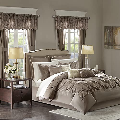 Madison-Park-Essentials-Room-in-a-Bag-Faux-Silk-Comforter-Set-Luxe-Diamond-Tufting-All-Season-Bedding-Matching-Curtains-Decorative-Pillows-King-104-in-x-92-in-Taupe