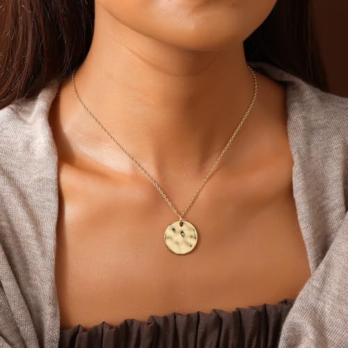 Gold Pendant Necklaces for Women, Gold Plated Pendant Necklace, Fashionable Hammered Pendant Necklaces Simple Multiple Shapes Necklace for Women Unique Gift3