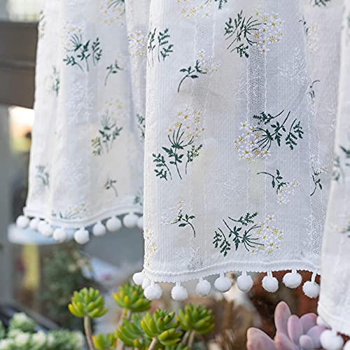 Cortinas de lino de algodón cortas con elegantes bordados para dormitorio 5