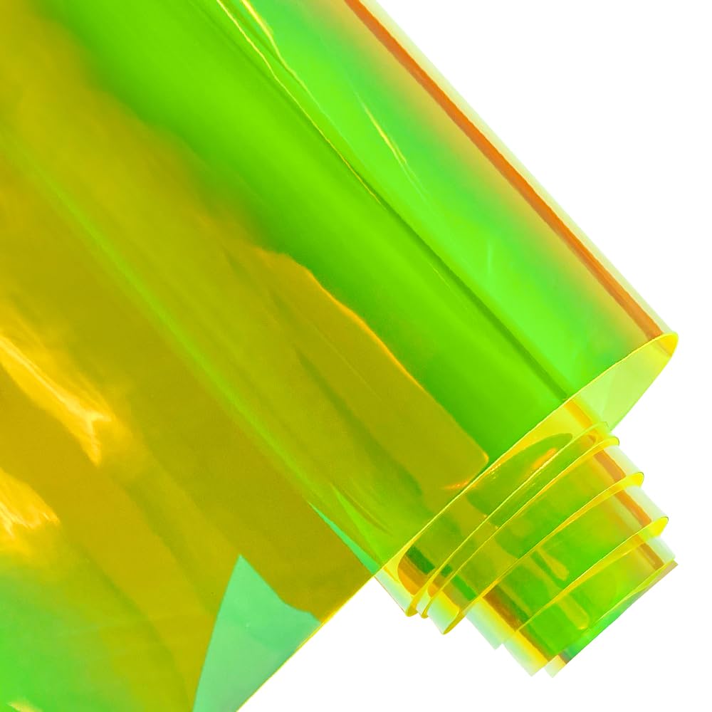 ONEART Holografisches, schillerndes Kunststoff-Vinyl, 16 Gauge, 40,6 x 137,2 cm, transparenter Vinylstoff, Gelb