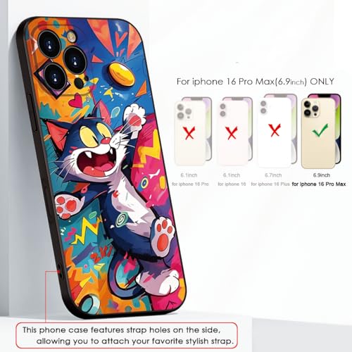 Whimsical Doodle Cat Case for iPhone 16 Pro Max - Playful Cartoon Silicone Protective Cover for Girls & Women (B1-Cartoon Cute cat)